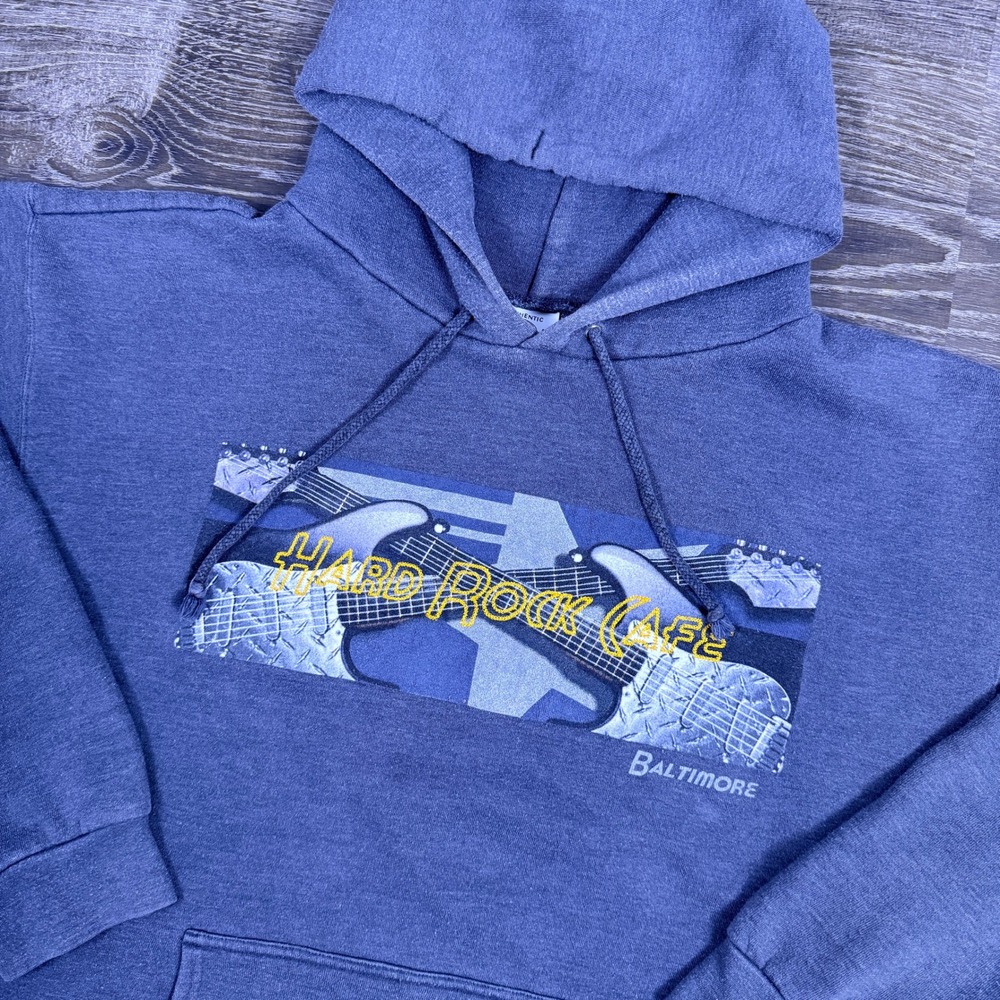 VTG Y2K Hard Rock Cafe Hoodie Mens XL Blue Baltimore Graphic Made In Russia